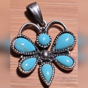 Vintage NA Sterling Silver Silver and Multistone Turquoise Butterfly Pendant